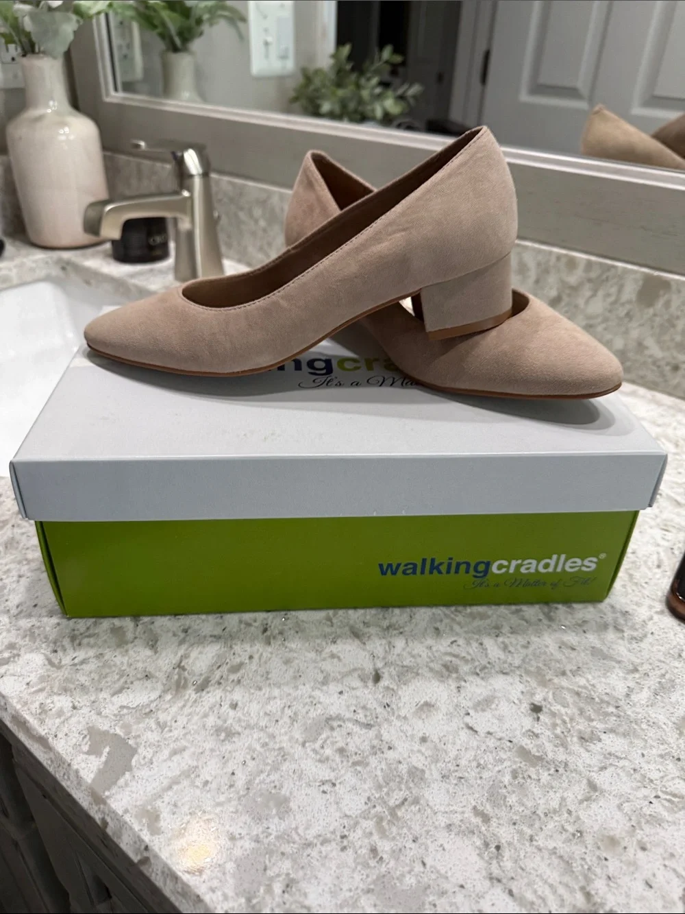 Walking Cradles Blush Suede Low Block Heel Pump